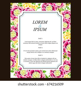 Vintage delicate invitation with flowers for wedding, marriage, bridal, birthday, Valentine's day.