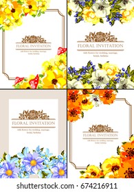 Vintage delicate invitation with flowers for wedding, marriage, bridal, birthday, Valentine's day.