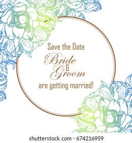 Vintage delicate invitation with flowers for wedding, marriage, bridal, birthday, Valentine's day.
