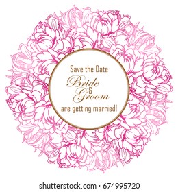 Vintage delicate invitation with flowers for wedding, marriage, bridal, birthday, Valentine's day.