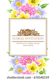 Vintage delicate invitation with flowers for wedding, marriage, bridal, birthday, Valentine's day.