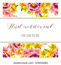 Vintage delicate invitation with flowers for wedding, marriage, bridal, birthday, Valentine's day. 