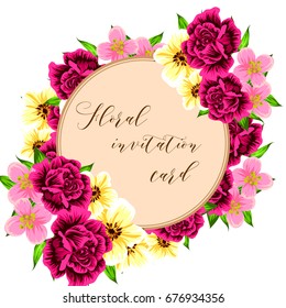 Vintage delicate invitation with flowers for wedding, marriage, bridal, birthday, Valentine's day. 