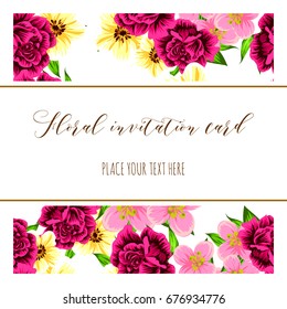 Vintage delicate invitation with flowers for wedding, marriage, bridal, birthday, Valentine's day. 