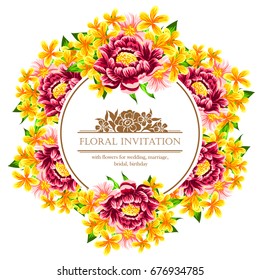 Vintage delicate invitation with flowers for wedding, marriage, bridal, birthday, Valentine's day. 