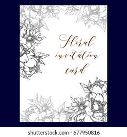 Vintage delicate invitation with flowers for wedding, marriage, bridal, birthday, Valentine's day. 