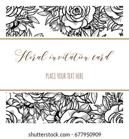Vintage delicate invitation with flowers for wedding, marriage, bridal, birthday, Valentine's day. 