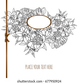 Vintage delicate invitation with flowers for wedding, marriage, bridal, birthday, Valentine's day. 