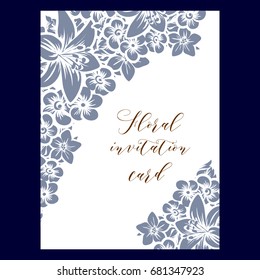 Vintage delicate invitation with flowers for wedding, marriage, bridal, birthday, Valentine's day.
