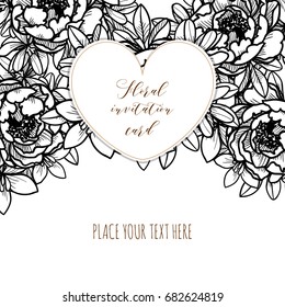 Vintage delicate invitation with flowers for wedding, marriage, bridal, birthday, Valentine's day.