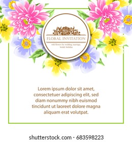 Vintage delicate invitation with flowers for wedding, marriage, bridal, birthday, Valentine's day. Vintage delicate invitation with flowers for wedding, marriage, bridal, birthday, Valentine's day.