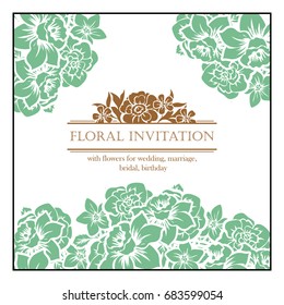 Vintage delicate invitation with flowers for wedding, marriage, bridal, birthday, Valentine's day.