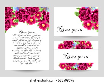 Vintage delicate invitation with flowers for wedding, marriage, bridal, birthday, Valentine's day.