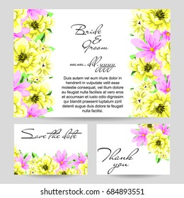 Vintage delicate invitation with flowers for wedding, marriage, bridal, birthday, Valentine's day.