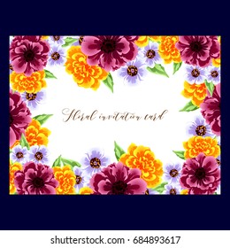 Vintage delicate invitation with flowers for wedding, marriage, bridal, birthday, Valentine's day.