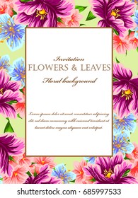 Vintage delicate invitation with flowers for wedding, marriage, bridal, birthday, Valentine's day.