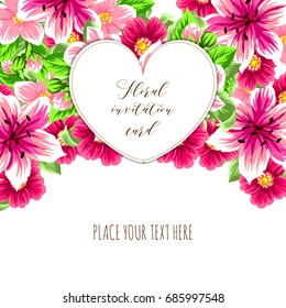 Vintage delicate invitation with flowers for wedding, marriage, bridal, birthday, Valentine's day.