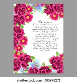 Vintage delicate invitation with flowers for wedding, marriage, bridal, birthday, Valentine's day.