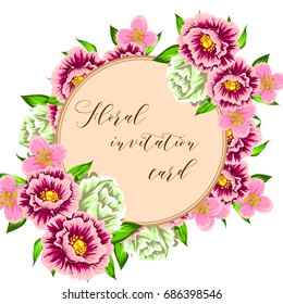 Vintage delicate invitation with flowers for wedding, marriage, bridal, birthday, Valentine's day.