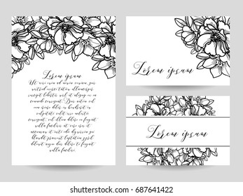 Vintage delicate invitation with flowers for wedding, marriage, bridal, birthday, Valentine's day.