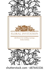 Vintage delicate invitation with flowers for wedding, marriage, bridal, birthday, Valentine's day.