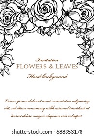 Vintage delicate invitation with flowers for wedding, marriage, bridal, birthday, Valentine's day. 