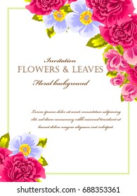 Vintage delicate invitation with flowers for wedding, marriage, bridal, birthday, Valentine's day. 