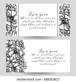 Vintage delicate invitation with flowers for wedding, marriage, bridal, birthday, Valentine's day. 