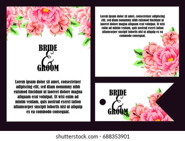 Vintage delicate invitation with flowers for wedding, marriage, bridal, birthday, Valentine's day. 