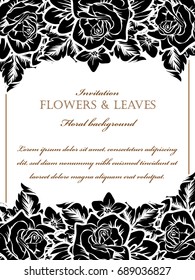 Vintage delicate invitation with flowers for wedding, marriage, bridal, birthday, Valentine's day.