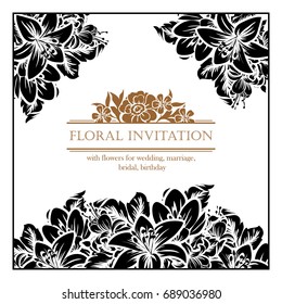 Vintage delicate invitation with flowers for wedding, marriage, bridal, birthday, Valentine's day.
