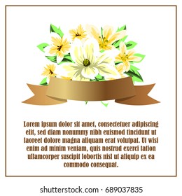 Vintage delicate invitation with flowers for wedding, marriage, bridal, birthday, Valentine's day.