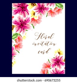 Vintage delicate invitation with flowers for wedding, marriage, bridal, birthday, Valentine's day.