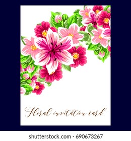 Vintage delicate invitation with flowers for wedding, marriage, bridal, birthday, Valentine's day.