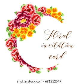 Vintage delicate invitation with flowers for wedding, marriage, bridal, birthday, Valentine's day. 