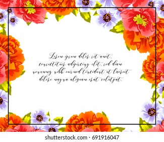 Vintage delicate invitation with flowers for wedding, marriage, bridal, birthday, Valentine's day.