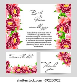 Vintage delicate invitation with flowers for wedding, marriage, bridal, birthday, Valentine's day.