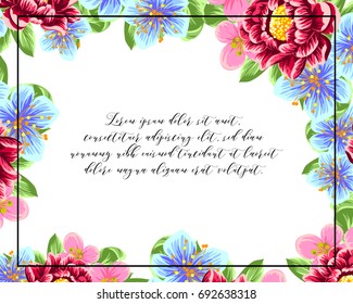 Vintage delicate invitation with flowers for wedding, marriage, bridal, birthday, Valentine's day.