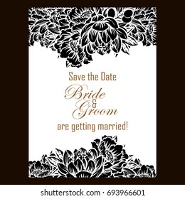 Vintage delicate invitation with flowers for wedding, marriage, bridal, birthday, Valentine's day.