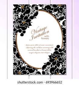 Vintage delicate invitation with flowers for wedding, marriage, bridal, birthday, Valentine's day.