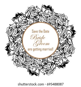 Vintage delicate invitation with flowers for wedding, marriage, bridal, birthday, Valentine's day. 