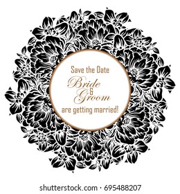 Vintage delicate invitation with flowers for wedding, marriage, bridal, birthday, Valentine's day. 