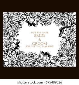 Vintage delicate invitation with flowers for wedding, marriage, bridal, birthday, Valentine's day. 
