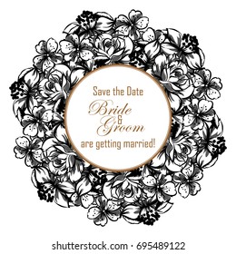 Vintage delicate invitation with flowers for wedding, marriage, bridal, birthday, Valentine's day. 