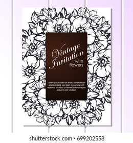 Vintage delicate invitation with flowers for wedding, marriage, bridal, birthday, Valentine's day. 
