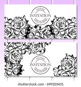 Vintage delicate invitation with flowers for wedding, marriage, bridal, birthday, Valentine's day. 
