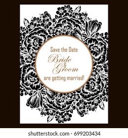 Vintage delicate invitation with flowers for wedding, marriage, bridal, birthday, Valentine's day. 