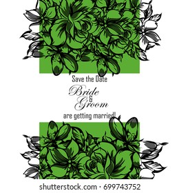 Vintage delicate invitation with flowers for wedding, marriage, bridal, birthday, Valentine's day.