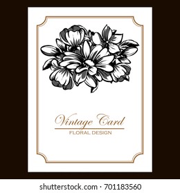 Vintage delicate invitation with flowers for wedding, marriage, bridal, birthday, Valentine's day. 