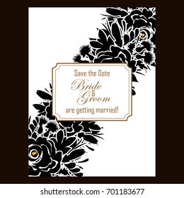 Vintage delicate invitation with flowers for wedding, marriage, bridal, birthday, Valentine's day. 